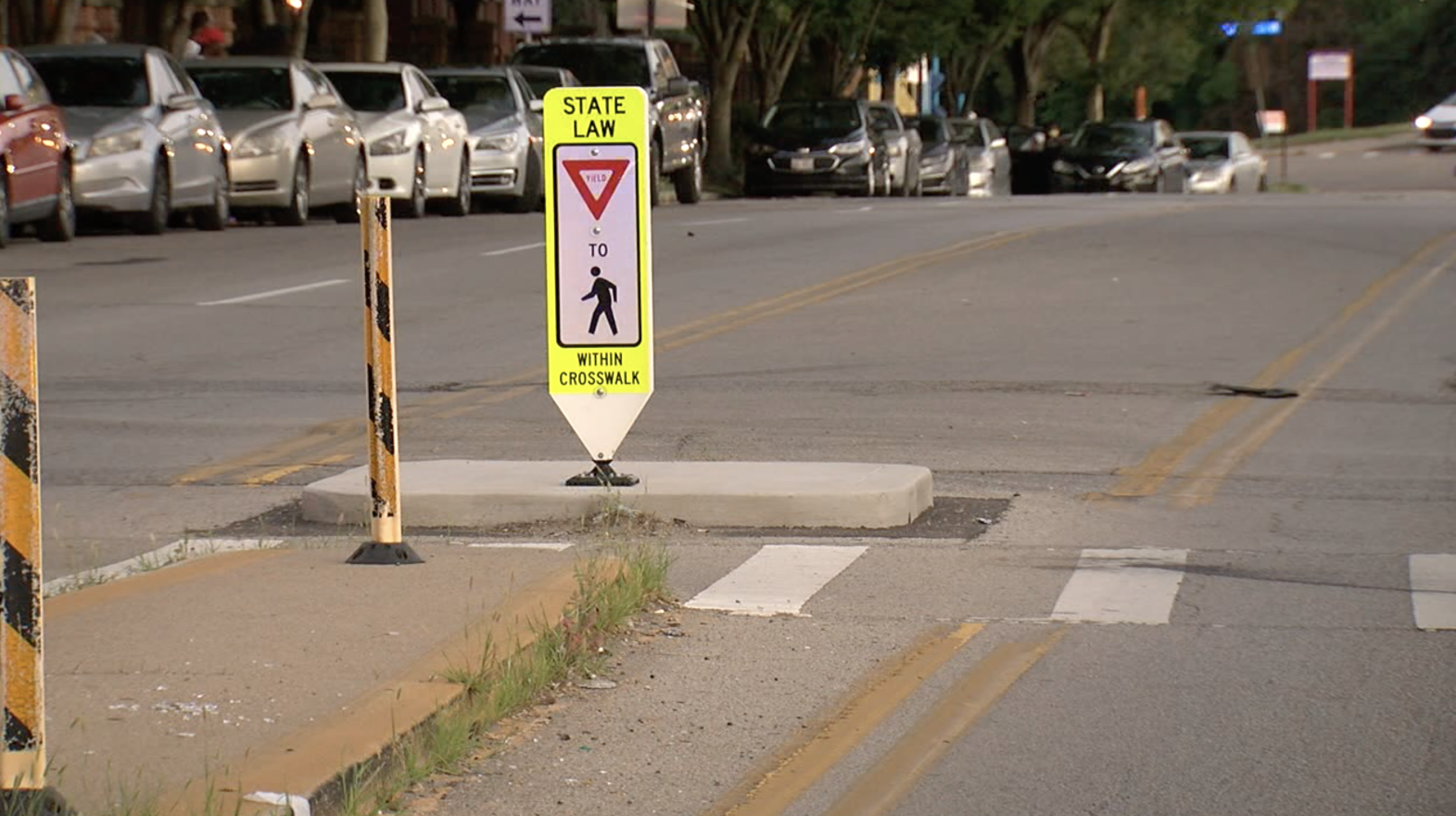 A pedestrian crosswalk along Linn Street in the West End.